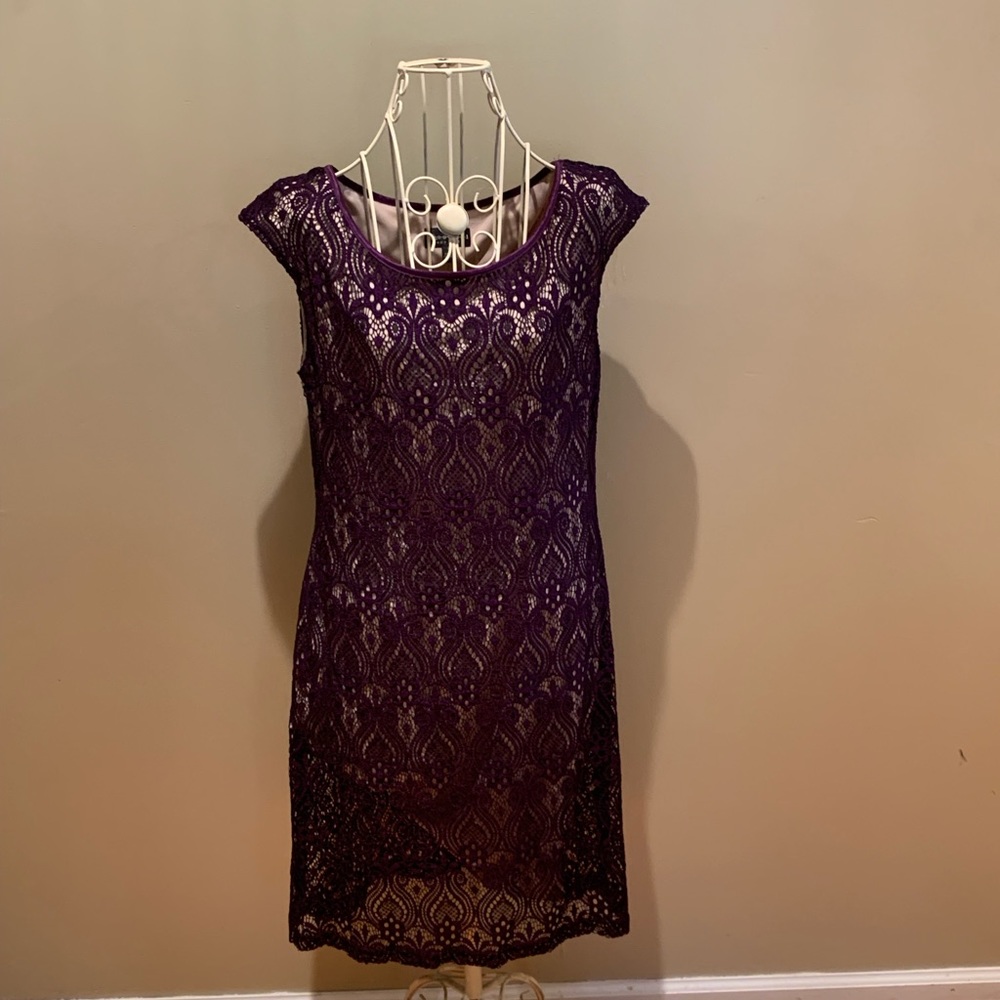 CONNECTED APPAREL Purple Lace Dress - Size 8